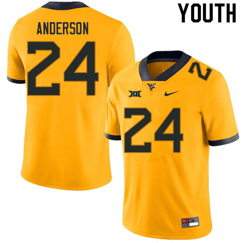 Youth #24 Jaylen Anderson West Virginia Mountaineers College Football Jerseys Sale-Gold - Click Image to Close